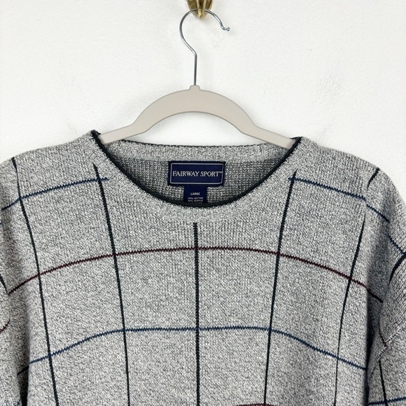 Vintage 90s Fairway Sport Windowpane Plaid Print Grandpa Sweater Sz L - Picture 3 of 6